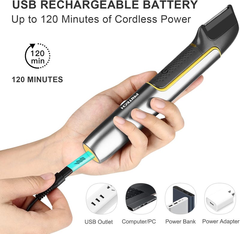 pritech Body Hair Trimmer for Men, Body Hair Groomers with Guard Comb, Rechargeable Hair Trimmer for Pubic Area, Back, Face, Legs and Beard - Image 4